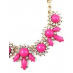 Neon Pink Crystal Petal Cabochon Stone Mix Statement Necklace